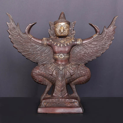 Brassaura® Garuda Open Wings Idol with Antique Finish | Pure Superfine Brass Handcrafted Murti | Brass Statue for Home Temple, Pooja Room | Height 12 Inches | Weight 7 Kgs