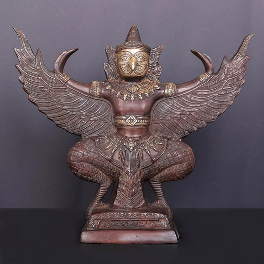 Brassaura® Garuda Open Wings Idol with Antique Finish | Pure Superfine Brass Handcrafted Murti | Brass Statue for Home Temple, Pooja Room | Height 12 Inches | Weight 7 Kgs