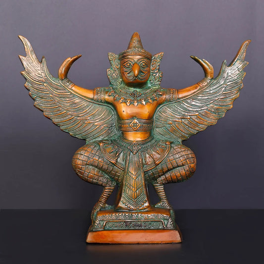 Brassaura® Garuda Open Wings Idol with Multi-Color Finish | Pure Superfine Brass Handcrafted Murti | Brass Statue for Home Temple, Pooja Room | Height 12 Inches | Weight 7 Kgs