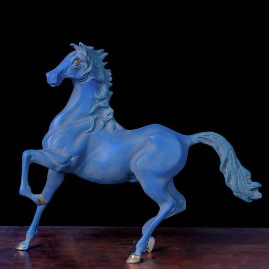 Brassaura® Horse Standing Sculpture with Antique Blue Finish | Pure Superfine Brass Handcrafted Murti | Brass Statue for Home Temple, Pooja Room | Height 15 Inches | Weight 7.5 Kgs