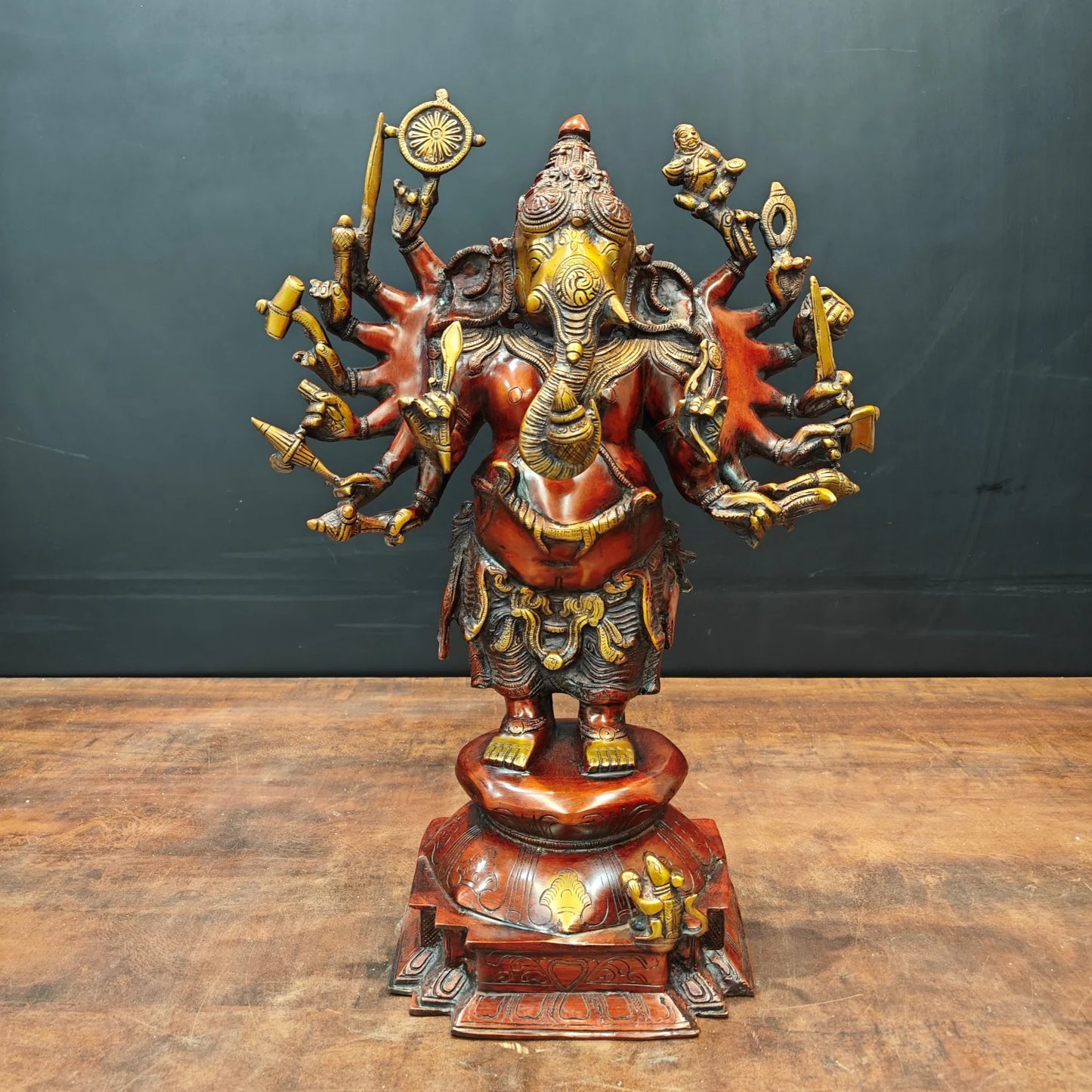 Brassaura® Brass Multi-Armed Ganesha Statue | Divine Vighnaharta Ganesh Idol | Handcrafted Brass Murti for Home Temple, Pooja Room & Spiritual Décor | 20 Inches | 13 Kg