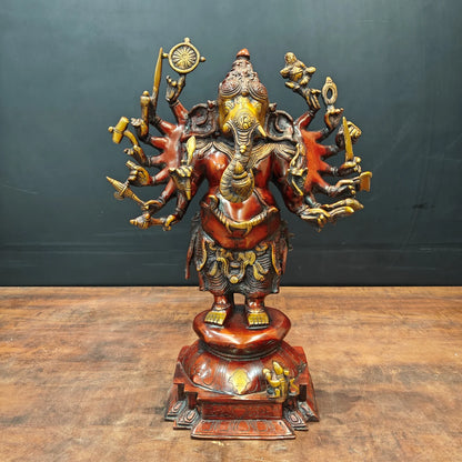 Brassaura® Brass Multi-Armed Ganesha Statue | Divine Vighnaharta Ganesh Idol | Handcrafted Brass Murti for Home Temple, Pooja Room & Spiritual Décor | 20 Inches | 13 Kg