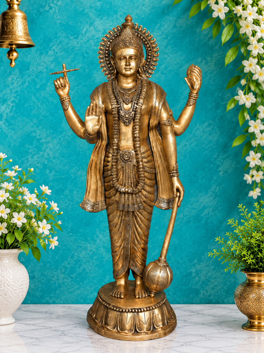 ब्रासौरावृहत भगवान विष्णु पीतल की प्रतिमा | ऊँचाई 72 इंच और वज़न 168.80 किलोग्राम