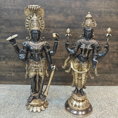 Brassaura® Brass Lord Vishnu & Goddess Lakshmi Idol Set | Premium Handmade Hindu God & Goddess Statues for Home Temple, Living Room Décor & Spiritual Gifting | 41 Inches | 66 Kg