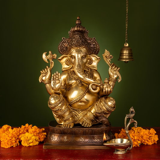 Brassaura® Brass Ganesha Statue for Temple | Height 16 Inches