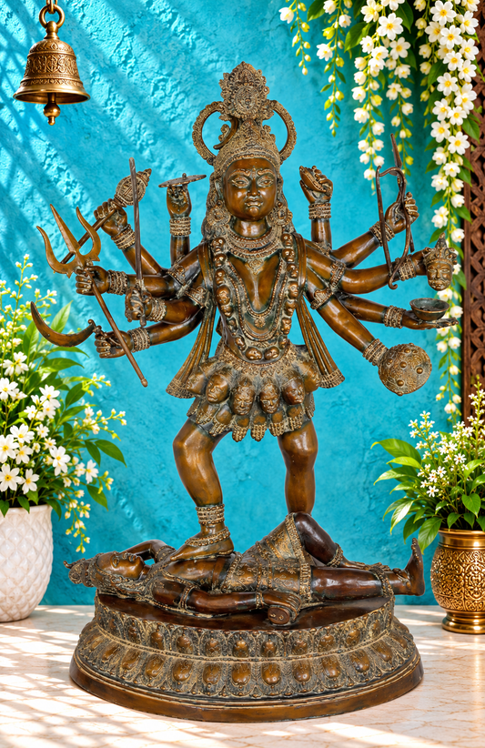 ब्रेसौरा® महाकाली खड़ी शिव पर | शुद्ध पीतल | ऊंचाई 43 इंच और वजन 63 किलोग्राम