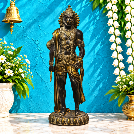 ब्रासोरा® वृंदावन वेणुगोपाल कृष्ण पीतल की प्रतिमा मोर के साथ | एंटीक नीला और सुनहरा रंग | ऊँचाई 20 इंच