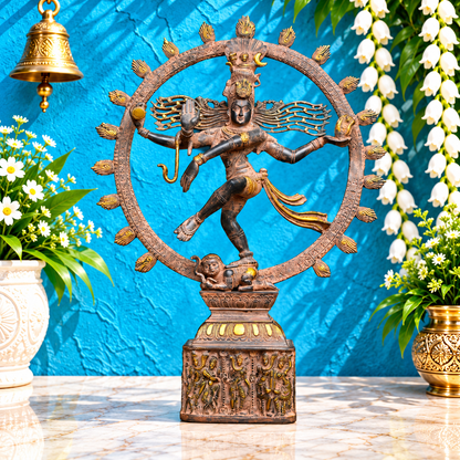 Brassaura® Nataraja Brass Statue with Artistic Inlay Work | Lord Shiva Cosmic Dancer | Height 23.2 Inches & Weight 11.34 Kgs