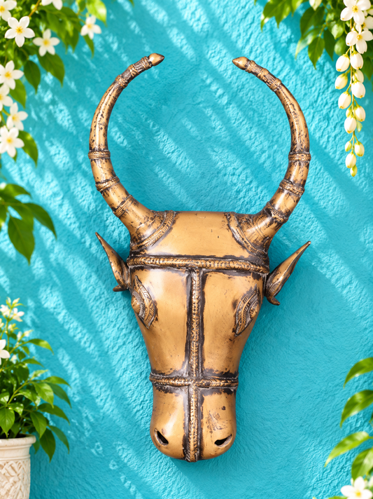 Brassaura® Vintage Brass Bull Face Wall Hanging – Height 18 in, Weight 6 kg