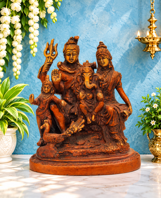 Brassaura® Shiv Parivar Brass Statue | Antique Rustic Finish | Height 5 Inches | Weight 1.4 kgs