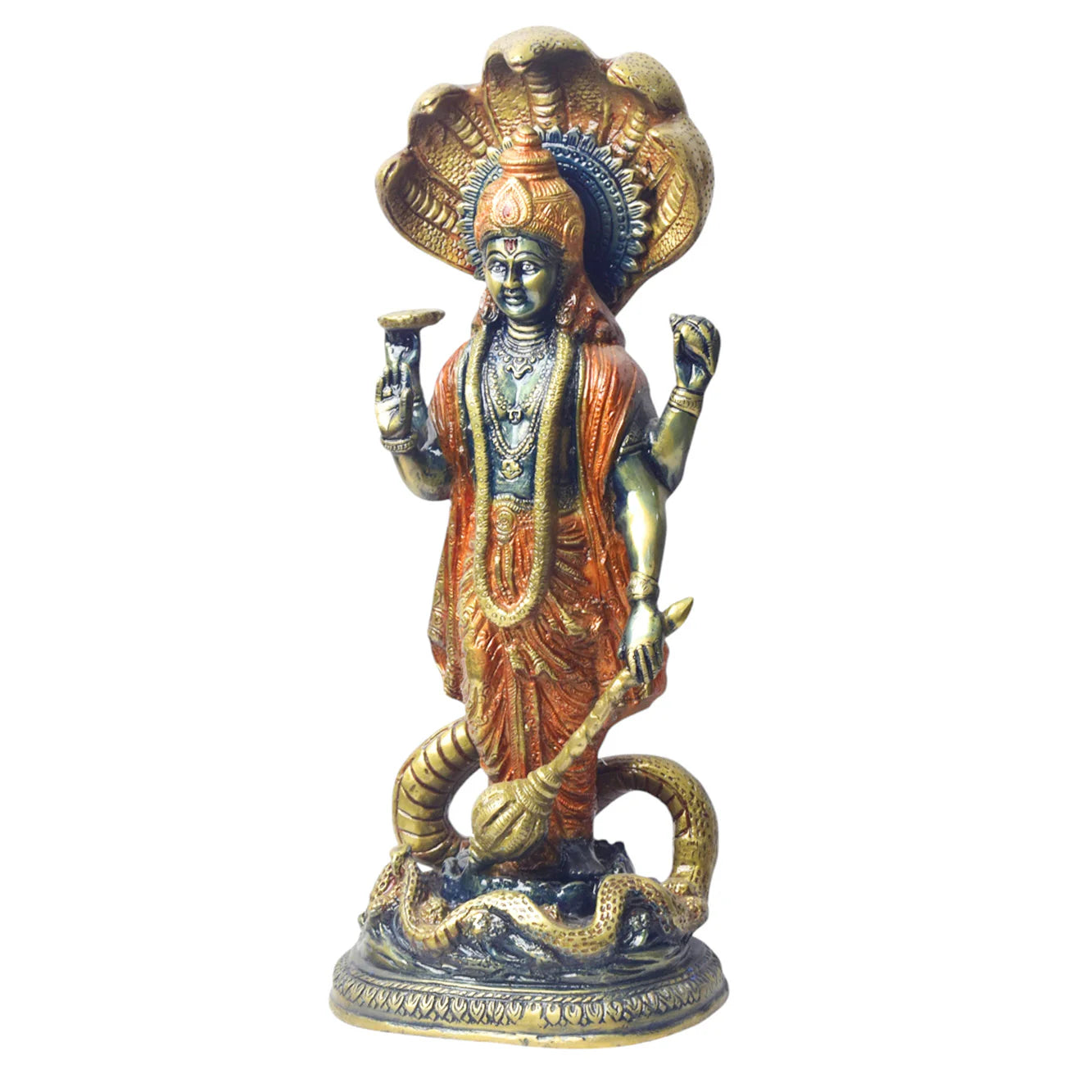 ब्रासोरा® वृंदावन वेणुगोपाल कृष्ण पीतल की प्रतिमा मोर के साथ | एंटीक नीला और सुनहरा रंग | ऊँचाई 20 इंच