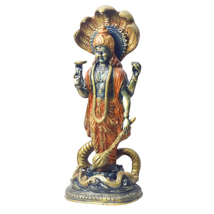 ब्रासोरा® वृंदावन वेणुगोपाल कृष्ण पीतल की प्रतिमा मोर के साथ | एंटीक नीला और सुनहरा रंग | ऊँचाई 20 इंच
