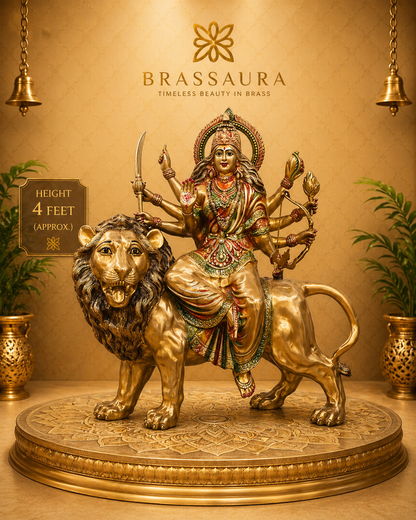 Brassaura® Brass Durga Statue on Lion | Height 26 Inches
