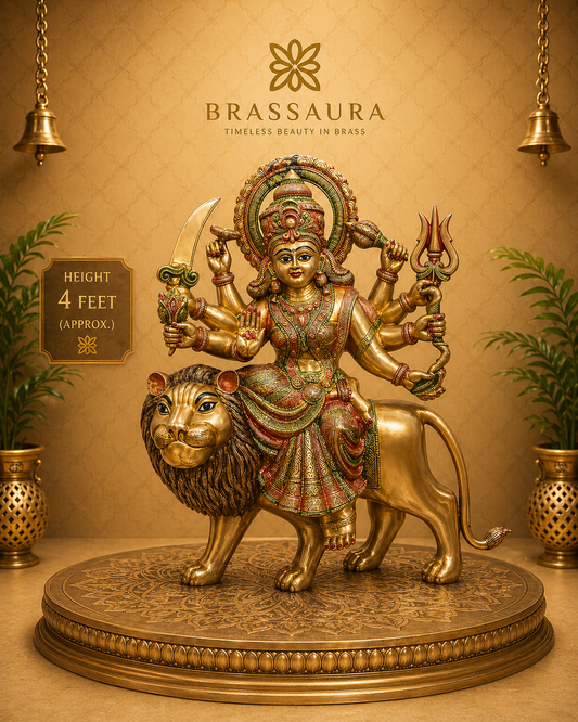 Brassaura® Brass Durga Statue on Lion | Height 23 Inches