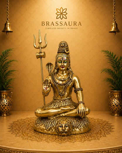Brassaura® Brass Lord Shiva Seated Idol with Trishul | Height 31 Inches