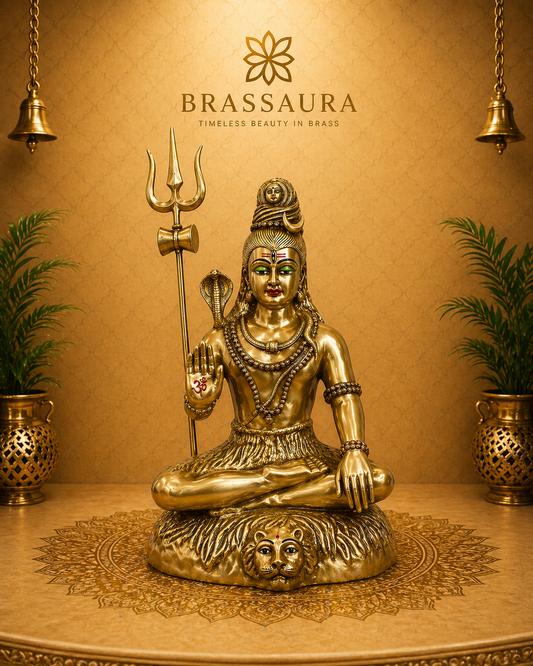 Brassaura® Brass Lord Shiva Seated Idol with Trishul | Height 31 Inches