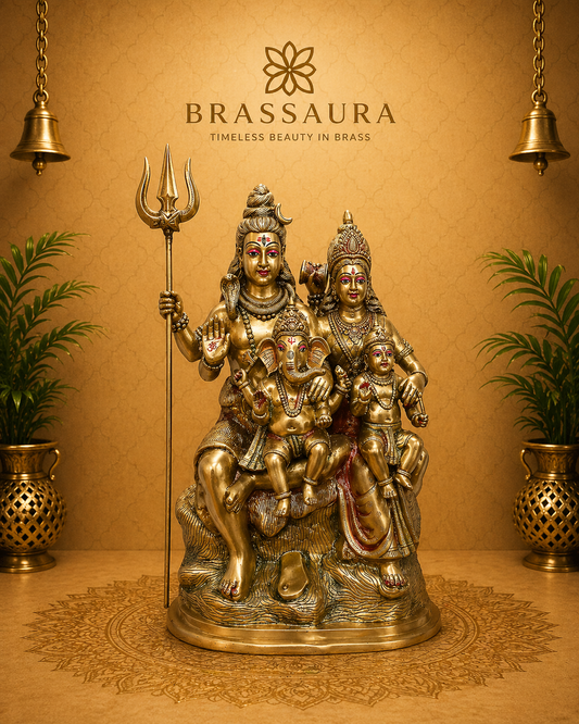 Brassaura® Brass Shiva Parivaar Statue with Trishul | Height 28 Inches