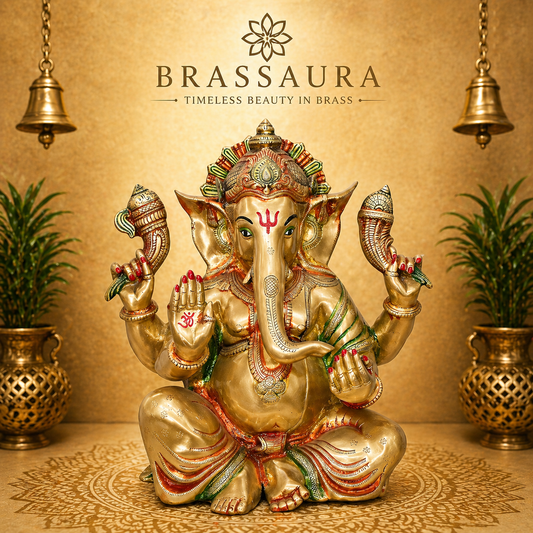 Brassaura® Brass Grand Ganesha Idol Divine Artisan Masterpiece | Height 18 Inches