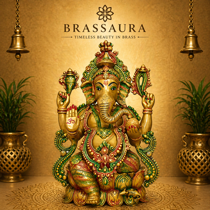 Brassaura® Brass Grand Lord Ganesha Idol Antique Finish | Height 21 Inches