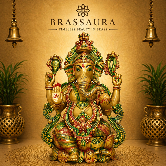 Brassaura® Brass Grand Lord Ganesha Idol Antique Finish | Height 21 Inches