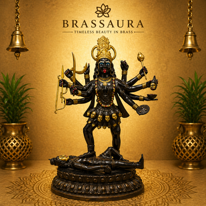 Brassaura® Brass Goddess Kali Statue Standing on Shiva | Height 43 Inches