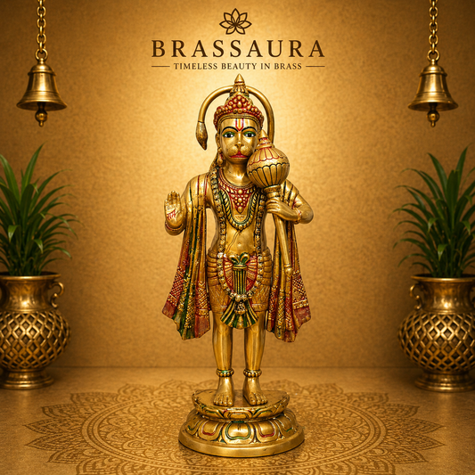 Brassaura® Brass Blessing Lord Hanuman Standing Idol | Height 27 Inches