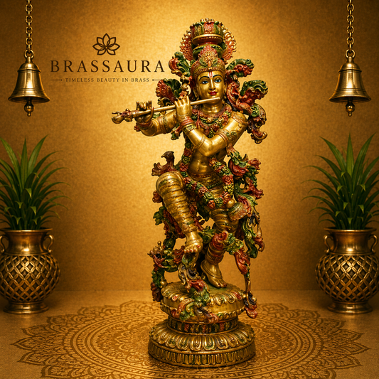 Brassaura® Brass Lord Krishna Statue | Height 43 Inches