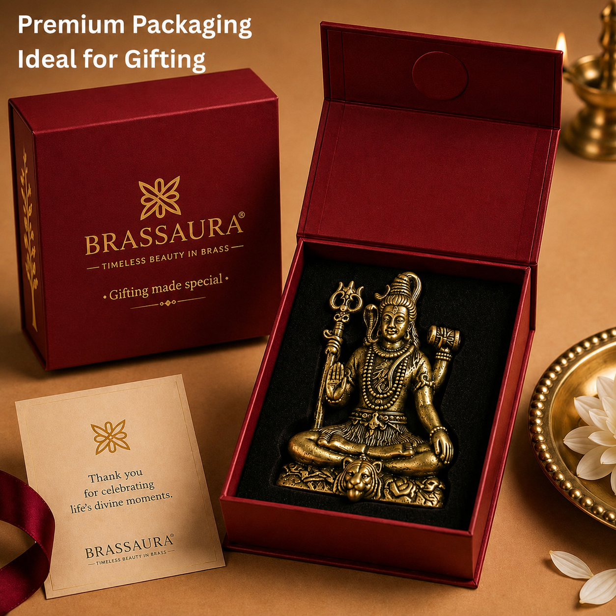 Brassaura® Shiva Sitting Meditation Idol with Antique Finish | Pure Superfine Brass Handcrafted Murti | Brass Statue for Home Temple, Pooja Room | Height 1.5 Inches | Weight 0.020 gm