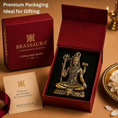 Brassaura® Shiva Sitting Meditation Idol with Antique Finish | Pure Superfine Brass Handcrafted Murti | Brass Statue for Home Temple, Pooja Room | Height 1.5 Inches | Weight 0.020 gm
