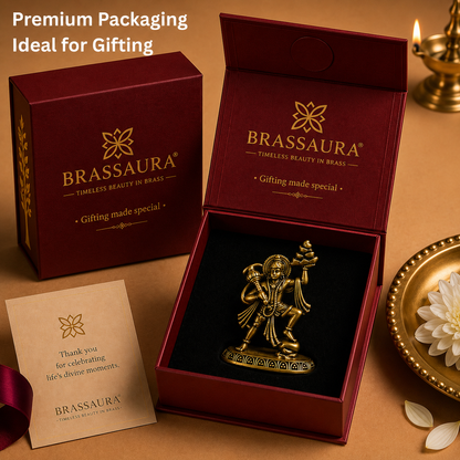 Brassaura® Hanuman Standing Idol with Antique Finish | Pure Superfine Brass Handcrafted Murti | Brass Statue for Home Temple, Pooja Room | Height 1.5 Inches | Weight