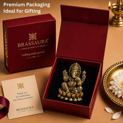 Brassaura® Ganesha Sitting Idol with Smooth Finish | Pure Superfine Brass Handcrafted Murti | Brass Statue for Home Temple, Pooja Room | Height 1.3 Inches | Weight 0.030 gm