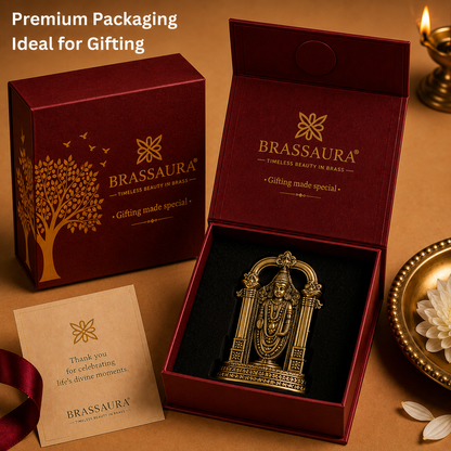Brassaura® Tirupati Balaji Standing Idol with Antique Finish | Pure Superfine Brass Handcrafted Murti | Brass Statue for Home Temple, Pooja Room | Height 1.8 Inches | Weight 0.030 gm