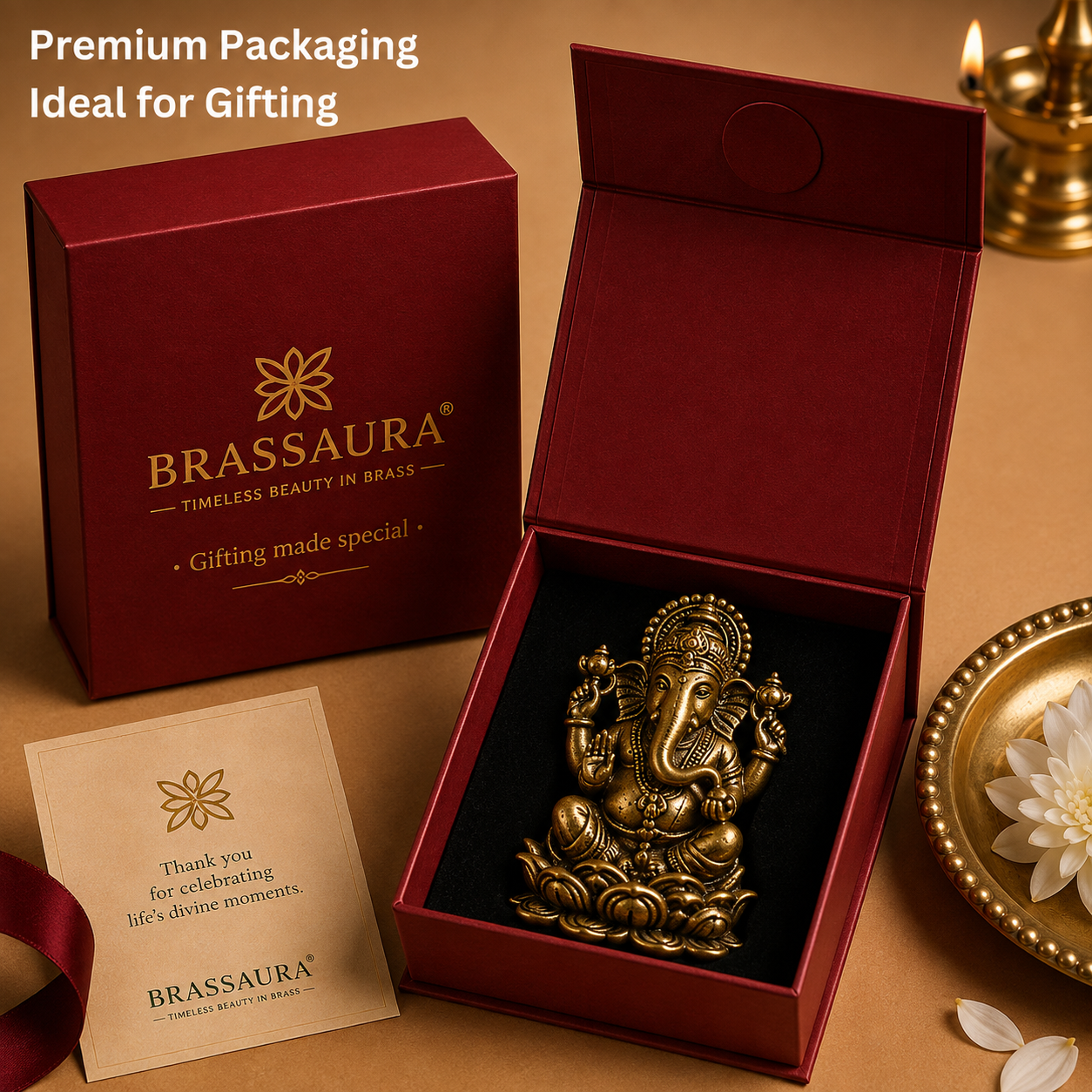 Brassaura® Ganesha Sitting Idol with Antique Finish | Pure Superfine Brass Handcrafted Murti | Brass Statue for Home Temple, Pooja Room | Height 1.3 Inches | Weight 0.020 gm