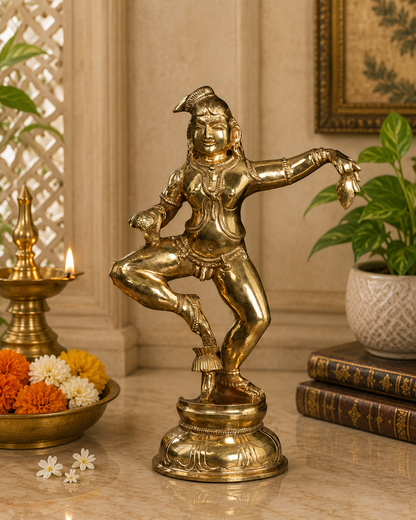Brassaura® Dancing Baby Krishna Holding Laddu Idol with Fine Polish Finish | Handcrafted Bronze Murti | Bronze Statue for Home Temple, Pooja Room | Height 8 Inches | Weight 1.6 Kgs
