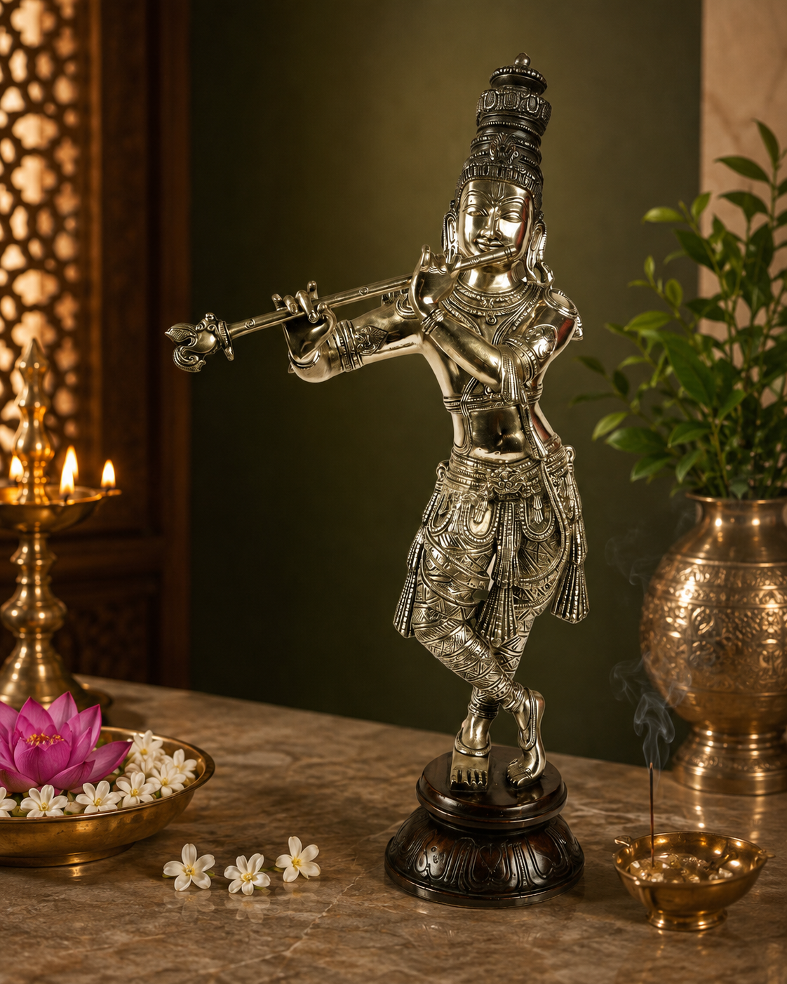 घर की सजावट के लिए पीतल की कृष्ण प्रतिमा, वज़न 9.5 किलोग्राम और ऊंचाई 61 सेंटीमीटर