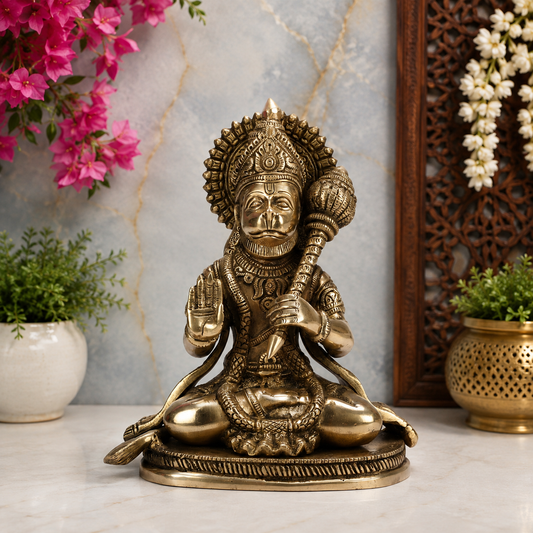 ब्रसाउरा™ दिव्य पीतल हनुमान प्रतिमा – ऊँचाई 9.2 इंच और वज़न 1.8 किग्रा | क्लासिक सजावट