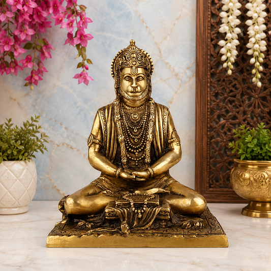 Brassaura™ पीतल हनुमान मूर्ति - ऊँचाई 8 इंच और वज़न 2.70 किलोग्राम | पूजा और मंदिर के उपयोग के लिए