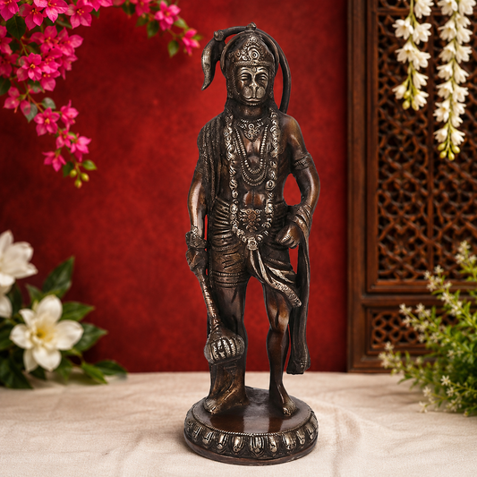 ब्रैसुरा™ पीतल हनुमान प्रतिमा - ऊंचाई 11.2 इंच और वजन 2.2 किलोग्राम | पूजा एवं मंदिर उपयोग हेतु