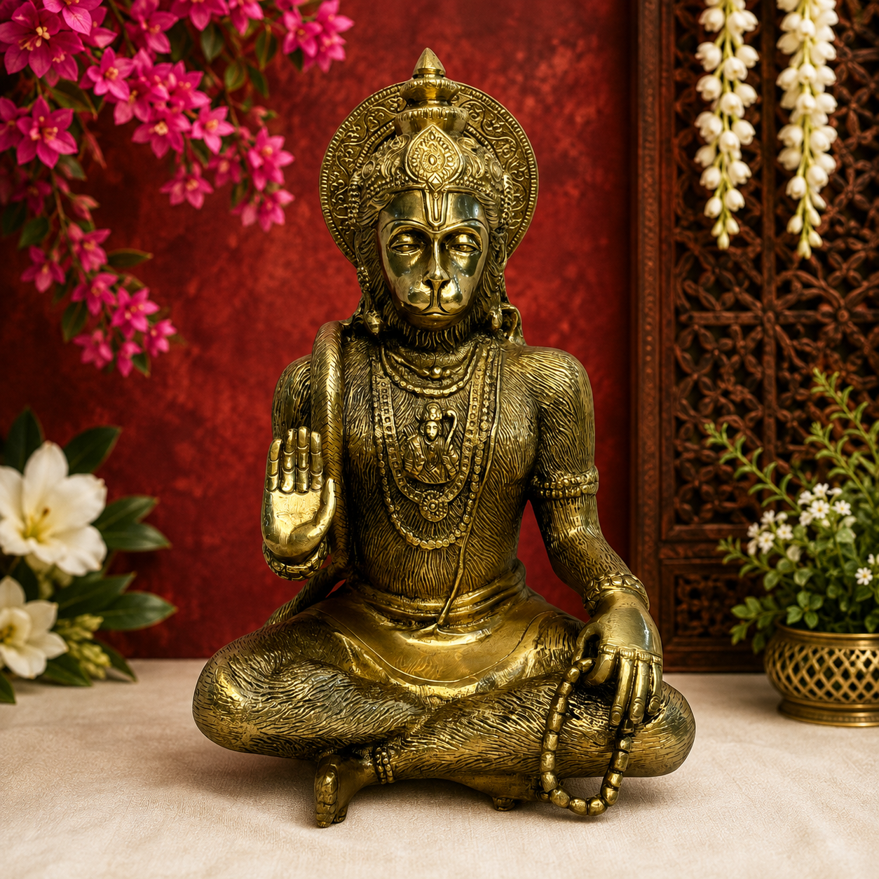 ब्रासोरा™ शुद्ध पीतल हनुमान प्रतिमा – ऊंचाई 11.6 इंच और वजन 4.85 किलोग्राम | आध्यात्मिक सजावट