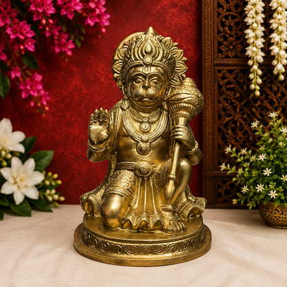 ब्रासौड़ा™ पीतल की हनुमान मूर्ति, महीन कारीगरी के साथ - ऊंचाई 11.2 इंच और वज़न 3.3 किलोग्राम
