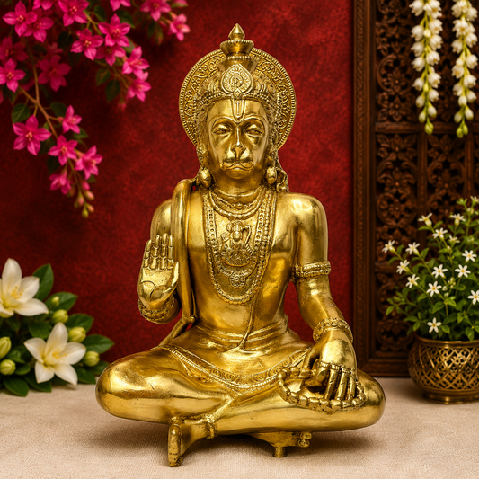 Brassaura™ हस्तनिर्मित पीतल हनुमान मूर्ति – ऊँचाई 11.6 इंच और वज़न 4.85 किलोग्राम | मंदिर की मूर्ति