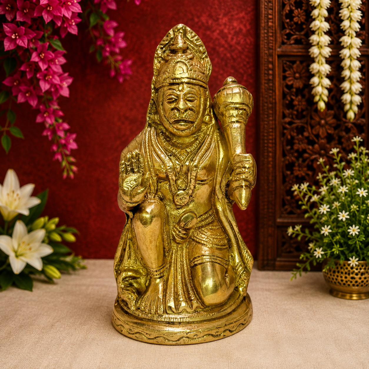 ब्रासौरम™ हस्तनिर्मित पीतल हनुमान मूर्ति - ऊंचाई 7.2 इंच और वजन 1 किलोग्राम