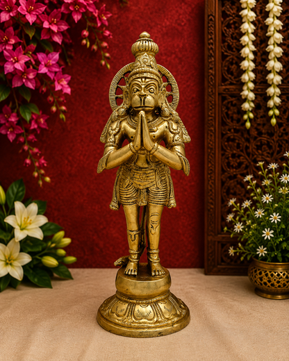 ब्रसौरा™ ब्रास हनुमान मूर्ति पारंपरिक कलाकृति के साथ – ऊंचाई 11.6 इंच और वजन 2.65 किलोग्राम