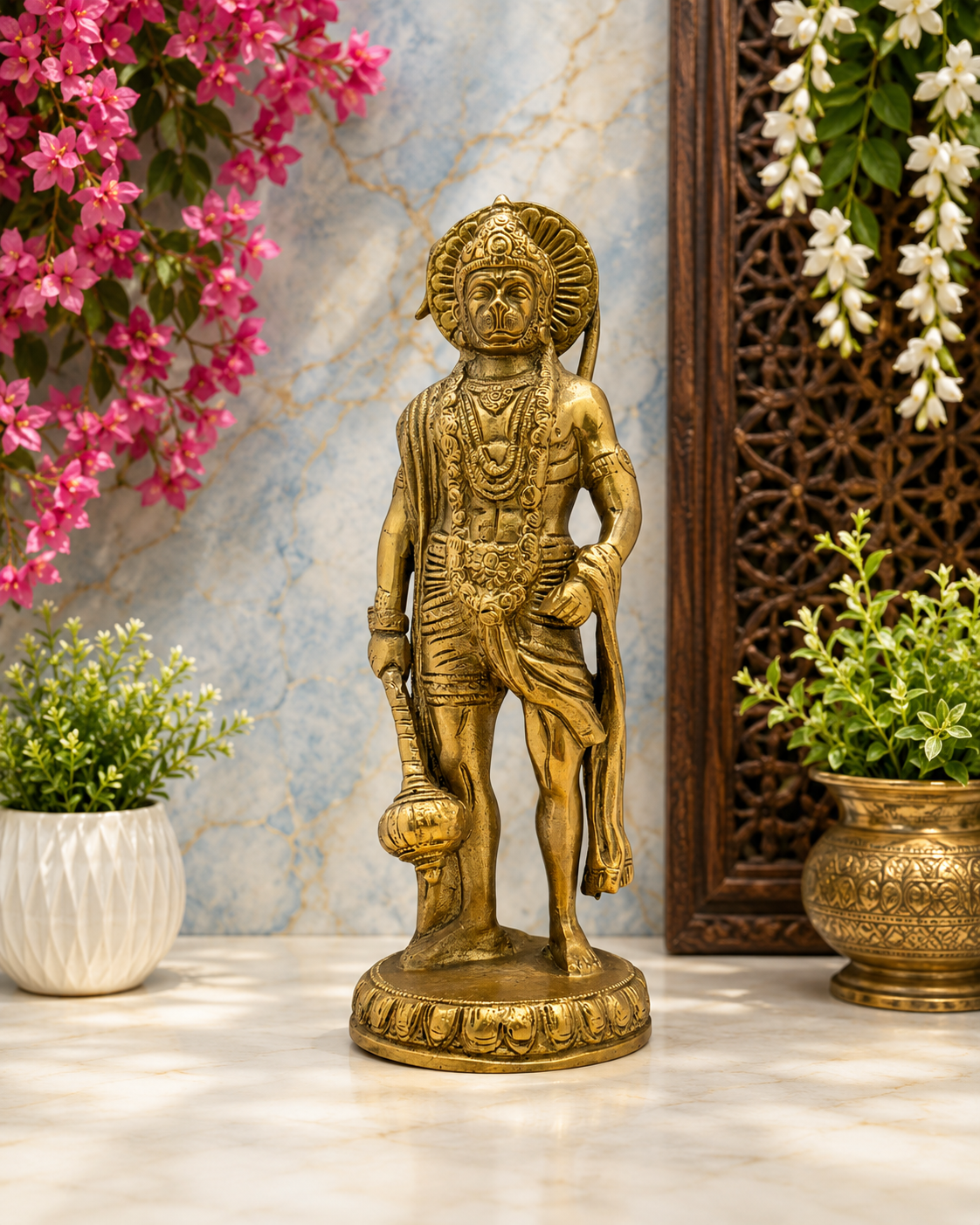 ब्रासौरा™ अति सुंदर पीतल हनुमान मूर्ति – ऊँचाई 10.4 इंच और वज़न 2.4 किग्रा | मंदिर की सजावट