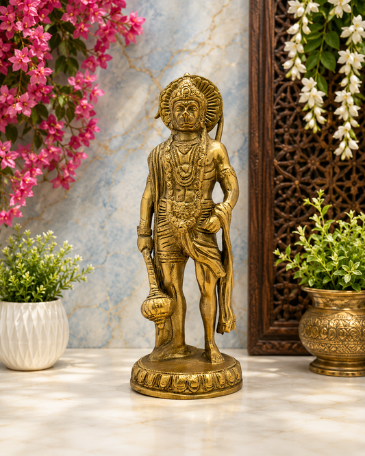 ब्रासौरा™ अति सुंदर पीतल हनुमान मूर्ति – ऊँचाई 10.4 इंच और वज़न 2.4 किग्रा | मंदिर की सजावट