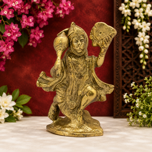 ब्रासुर्रा™ पीतल हनुमान पर्वत के साथ मूर्ति की ऊंचाई 4 इंच और वज़न 0.6 किलोग्राम | पारंपरिक मंदिर प्रतिमा