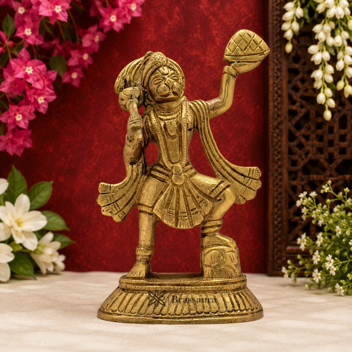 Brassaura™ ब्रास हनुमान मूर्ति – ऊँचाई 6.4 इंच और वज़न 1.2 किलोग्राम | दिव्य उपहार के लिए उत्तम