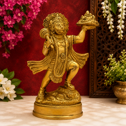 ब्रासौरा™ हस्तनिर्मित पीतल की हनुमान मूर्ति – ऊँचाई 9.6 इंच और वज़न 2.5 किलोग्राम | मंदिर की मूर्ति