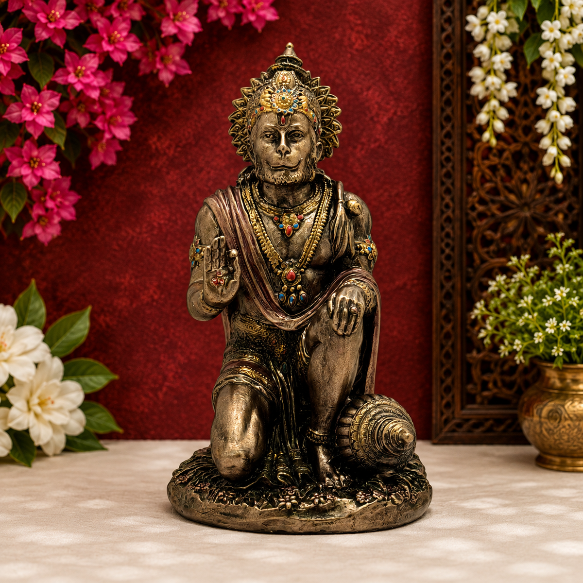 Brassaura™ रेज़िन हनुमान मूर्ति, ऊंचाई 18 इंच और वज़न 0.65 किलोग्राम | भक्तिपूर्ण गृह सजावट
