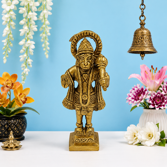 ब्रासौराव™ कॉम्पैक्ट पीतल हनुमान मूर्ति – ऊँचाई 5.6 इंच और वज़न 0.3 किग्रा | पूजा कक्ष